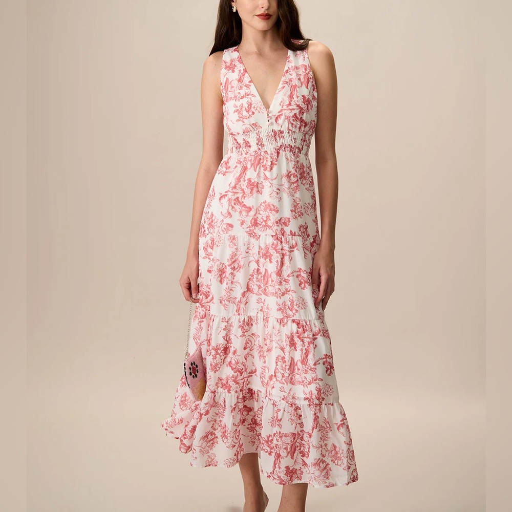 Rihoas Women's Red Floral Ruched Sleeveless Maxi Dress - Picture 2 of 6